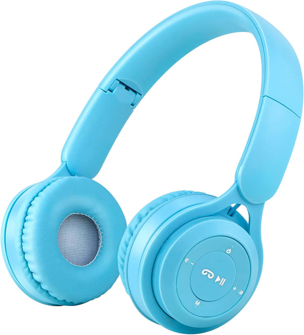 Kids Bluetooth Headphones, On Ear Wireless Headsets with Microphone, Foldable Stereo for iPad Tablet (Blue)