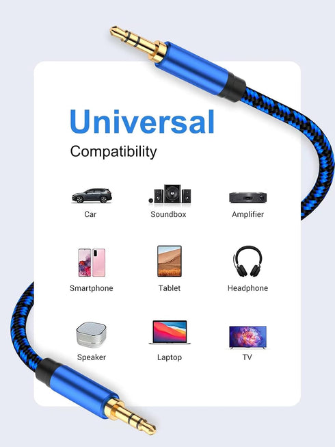 Aux Cord 6.6 ft 2Pack, 3.5mm Audio Cable for Car, Nylon Braided Male to Male for Headphone, Speaker, Phone