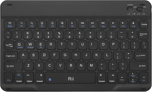 Rii RK302 Ultra-Slim Bluetooth Keyboard for ipad,iPhone,Android,Samsung,Windows,Mac,Linux,Tablet,Laptop, Rechargeable Ergonomic Wireless Keyboard,Black