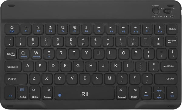 Rii RK302 Ultra-Slim Bluetooth Keyboard for ipad,iPhone,Android,Samsung,Windows,Mac,Linux,Tablet,Laptop, Rechargeable Ergonomic Wireless Keyboard,Black