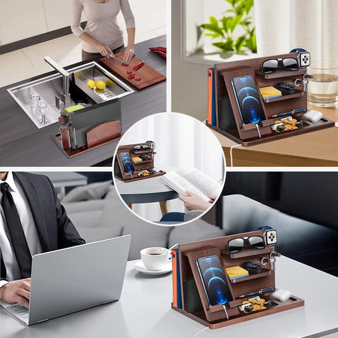 Gifts for Men, Wood Phone Docking Station, Key Holder Stand, Watch Organizer, Nightstand Gift for Husband, Dad, Birthday