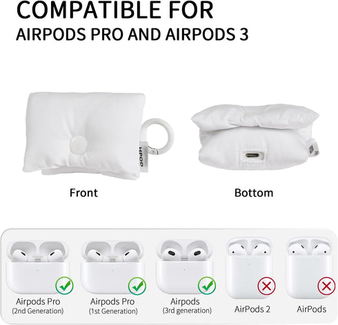 Fashionable AirPods Pro Case Cover, Trendy Down Cotton Padded Quilted Headphone Bag with Portable Rope (White)