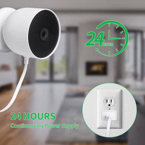 2Pack Power Adapter Compatible with Google Nest Cam Outdoor/Indoor, 6.5ft Weatherproof Charger Cable for Continuous