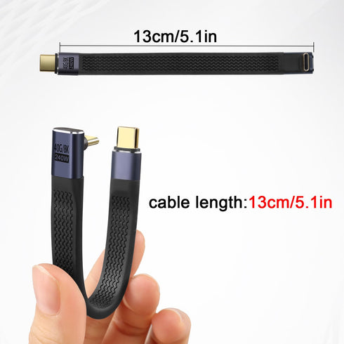 QIANRENON 240W USB4.0 C Male to 90° Angle Type C Male Fast Charging Cable, 40Gbps USB Type C 4.0 for Power Bank