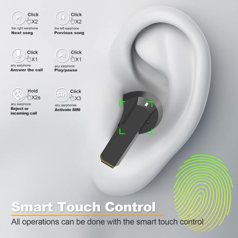 Black True Wireless Earbuds, Bluetooth 5.0, Touch Control, Active Noise Cancelling, Type-C Charging Case 320mAh