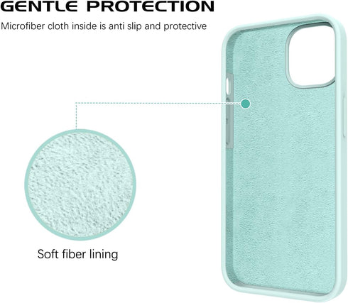 DOMAVER Liquid Silicone Case for iPhone 13, Soft Gel Rubber Microfiber Lining, Shockproof Protective Cover, Light Green