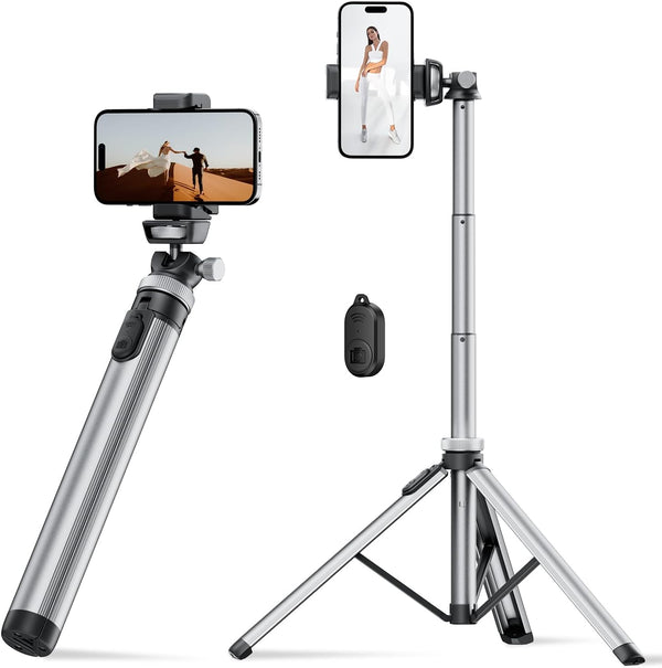 EUCOS Metal Phone Tripod Stand, 67" Lightweight Tripod for Phone with Remote and Sturdy Extendable Design