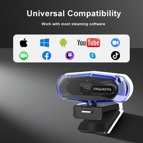 ceabulila 1080P 60FPS Streaming Webcam with Autofocus, Microphone, RGB Light and Tripod, USB Camera for PC/Mac, Plug