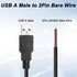 MEIRIYFA USB 2.0 Pigtail Cable Male Plug, 2 Pin Open End Bare Wire, 1M Power Extension Cable, 5 PCS