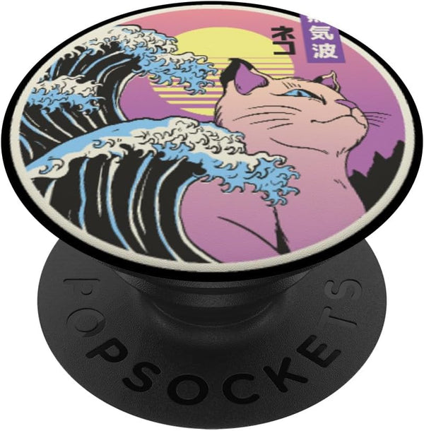 Japanese Vaporwave Cat, Great Wave of Kanagawa PopSockets Standard PopGrip