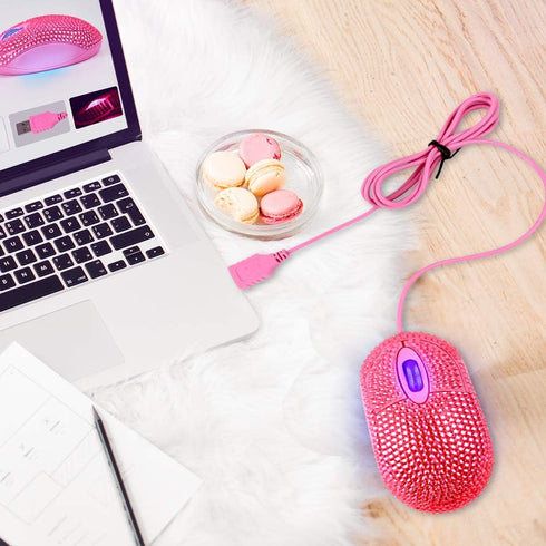 Pink Laptop Mouse with Crystal Bling Rhinestone, Personalized Gift for Kids and Teen Girls