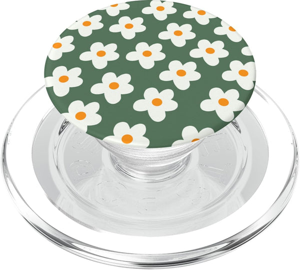 Retro 60s Flower Vintage Floral Pattern Sage Green Groovy PopSockets MagSafe PopGrip for iPhone