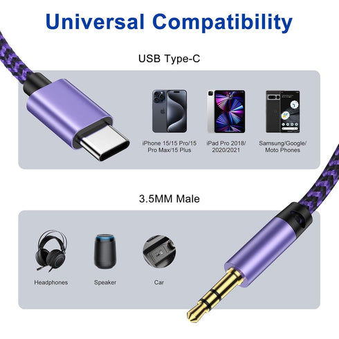 Type C to 3.5mm Samsung Audio Aux Cable 3FT Compatible Galaxy S24 Ultra S23 Plus S22 S21 S20 FE,Google 8A 7A 6A 5A 8 7 6 Pro, USB C to Aux Male Headphone Jack Car Audio Adapter Dongle Cable