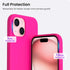ORNARTO iPhone 15 Plus Case 6.7" - Slim Hot Pink Liquid Silicone, 3 Layers, Soft Gel Rubber, Anti-Scratch Microfiber