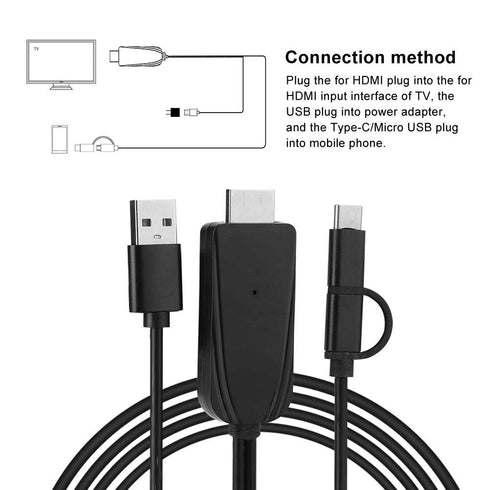 Micro USB/Type-C Adapter HDMI Cable, 1080P Bluetooth Same Screen Cable for Android Mobile Phone to HDMI TV, Monitor