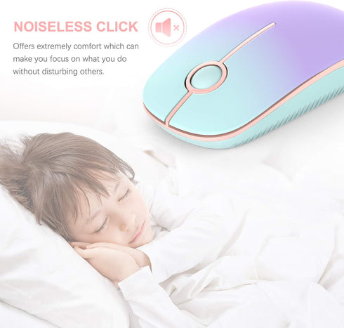 VssoPlor Wireless Mouse, Slim Portable 2.4G Computer Mice with Nano Receiver for PC, Laptop (Mint Green to Purple)