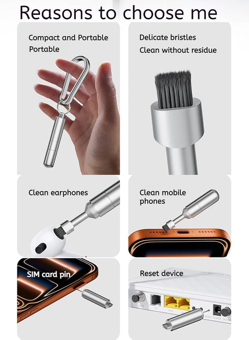 Headset 1-Pack) Mobile Phone SIM Card Removal Tool, Earphone Cleaning Kit, Premium Keychain, Bluetooth Cleaner (Silver