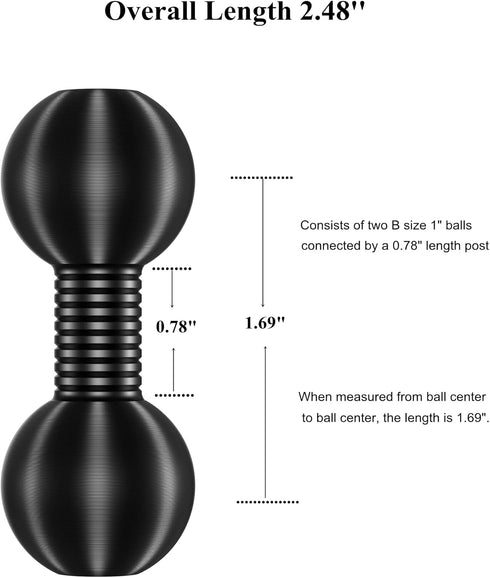 BRCOVAN Aluminum Alloy 1'' Ball to 1'' Ball Adapter Compatible with RAM Mounts B Size Double Socket Arm