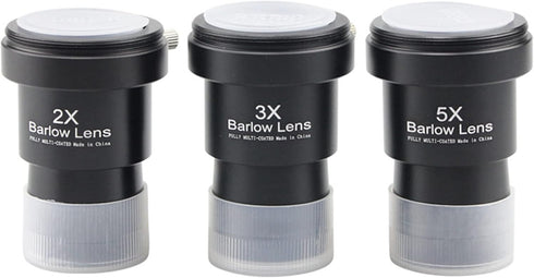 Telescope Barlow Lenses Kit - 2X-3X-5X, 1.25 Inch Telescope Accessory, Fully Metal Multi Coated Barlow Lens for