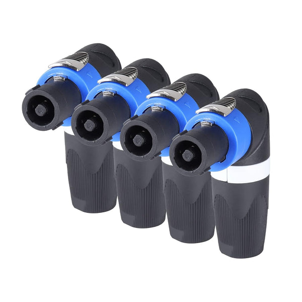 Pack of 4 NL4FRX Speakon Connectors, 4 Pole Right Angle Plugs, Free up Space Design Adapter with Twist Lock