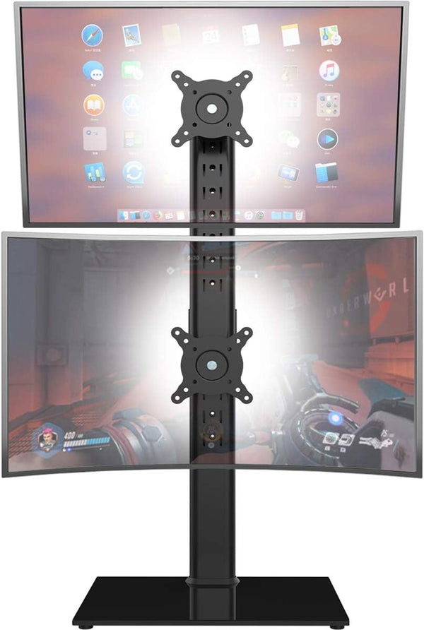 Dual Monitor Stand - Vertical Stack Screen Free-Standing Riser Fits Two 13 to 34 Inch Screens, Height Adjustable