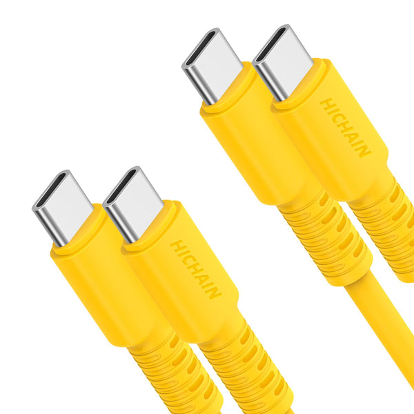 Pack of 2 USB C Charger Cable, Yellow 6.5 ft, 100W Type C Fast Charging Cord Data Sync, Silicone USB C to USB C Cable