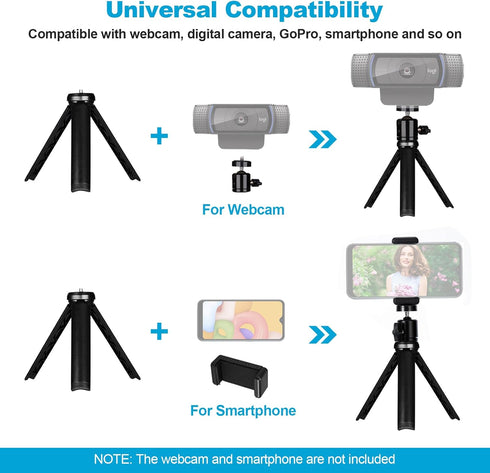 NexiGo Lightweight Mini Tripod for Camera/Phone/Webcam, Extendable Stand for Logitech Webcam C920 C922 C925e