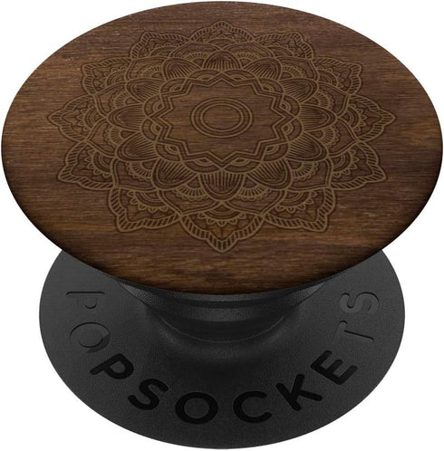 Bali Lotus Flower Wood Carving PopSockets, Swappable Grip for Phones & Tablets