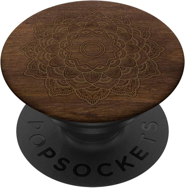 Bali Lotus Flower Wood Carving PopSockets, Swappable Grip for Phones & Tablets