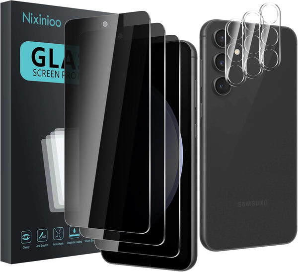 3 Pack Privacy Screen Protector for Samsung Galaxy S23 FE with Camera Lens Protector, Anti-Scratch