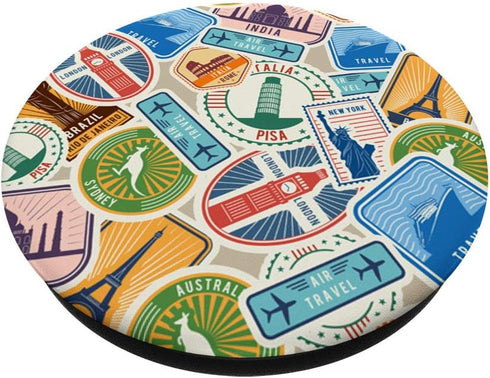 Travel Stamps Visa Vacation Seamless Pattern PopSockets Grip and Stand for Phones and Tablets