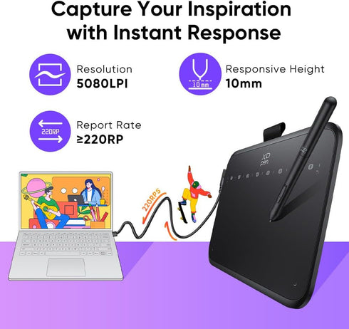 XPPen Deco 640 Drawing Tablet with 16384 Pressure Levels, Battery-Free Stylus, 6*4 Inch OSU Graphic Tablet for Digital