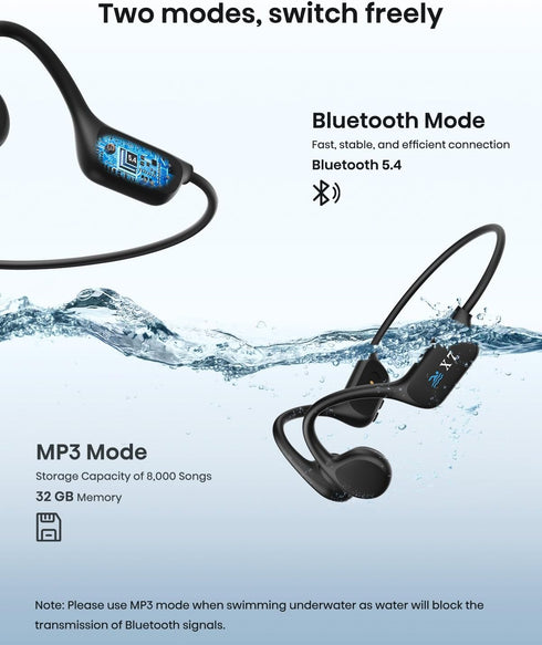 Generic Swimming IP68 MP3 32GB 5.4 Swimming Headphones, Bone Conduction Headphones Waterproof, Built-in Player