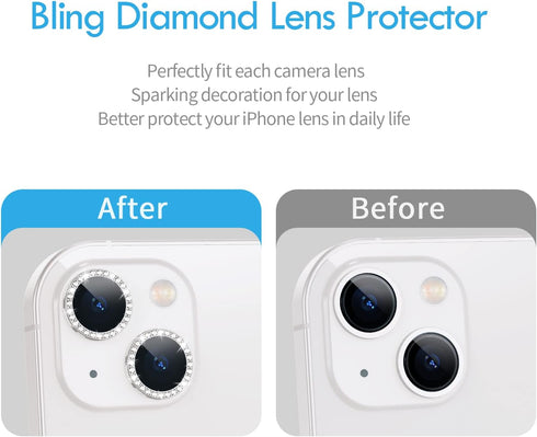 Xfilm Bling Diamond iPhone 13/13 Mini, HD Clear Tempered Glass Camera Lens Protection Cover, Scratch Proof