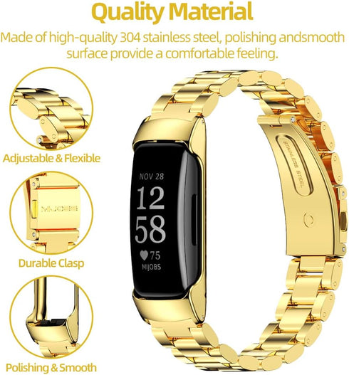 MIJOBS Stainless Steel Strap for Fitbit Inspire 2, Waterproof Metal Band Replacement for Women Men