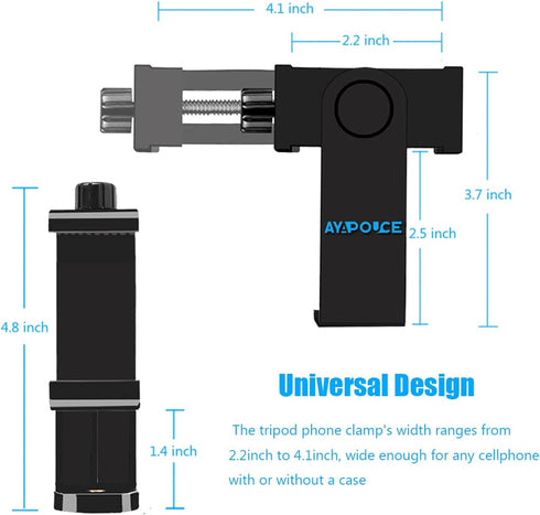 Smartphone Tripod Mount Holder, Adjustable Clip for Cell Phone, Digital Camera Bracket, Compatible with Most Cellphones