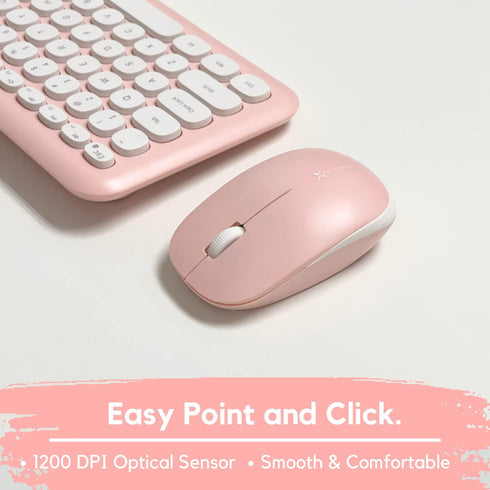 X9 Pink Keyboard and Mouse Combo - 2.4G Wireless Cute Colorful Wireless Set (110 Keys and 18 Shortcuts) for PC and