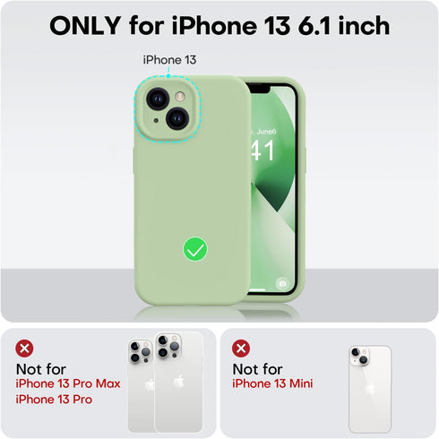 Vooii iPhone 13 Case - Matcha, Liquid Silicone, Shockproof, Camera Protection, Soft Anti-Scratch Microfiber Lining, 6.1"