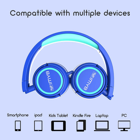 Kids Headphones, V1 Wired Stereo Foldable Tangle-Free 3.5mm Adjustable On-Ear Headphones for Kids,