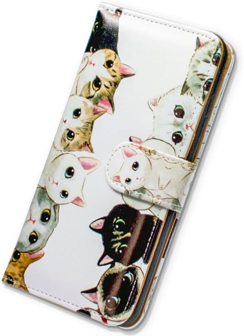 Case for Samsung S20 Plus - White Black Cute Cats Leather Flip Phone Case Wallet Cover with Card Slot Holder