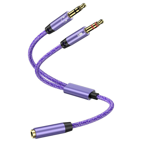 Headset and Microphone Splitter Cable for PC, Braided 3.5mm Female to 2