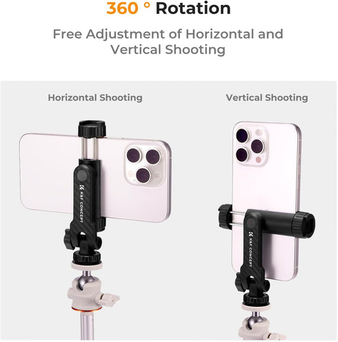 K&F Concept Phone Tripod Mount, Universal Smartphone Adapter with 2 Cold Shoe Mounts for Horizontal and Vertical