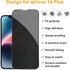 pehael 2+2 Pack iPhone 14 Plus Privacy Screen Protector with Camera Lens Protector Full Coverage Anti-Spy Tempered Glass Film 9H Hardness Bubble Free