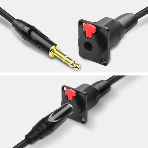 XMSJSIY D-Type 6.35mm 1/4" Female Panel Mount to Male Stereo Connector Cable, Speaker Headphone Extension-0.5M