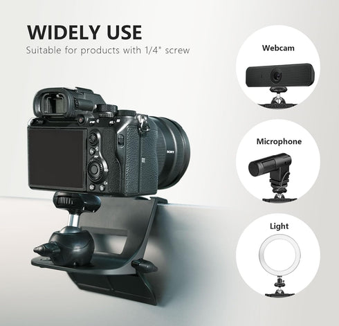 RAUBAY CM-01 Hanging Webcam Stand with 1/4" Screw, Monitor Top Camera Mount Clamp for Live Stream, Video Conferencing,