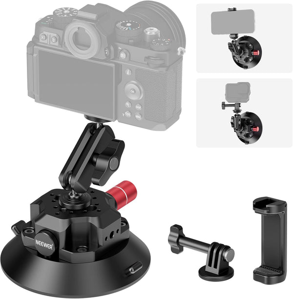 NEEWER 4.5" Suction Cup Camera Mount with Ball Head, Quick Release Car Mount, Compatible with iPhone DJI Insta360, CA105