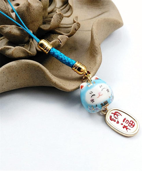JIARUN Ceramic Lucky Cat Mobile Phone Pendant DIY Mobile Phone Pendant Lucky Pendant Creative Nafu Lucky Cat Bag U Disk
