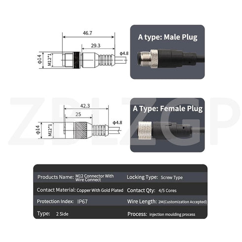 M12 A-Code 8 Pin Female Cable Sensor Industrial Aviation Connection Anti-Vibration for Actuator Devices 2M/6.6FT