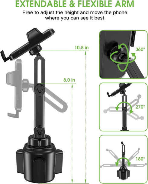 Upgraded Cup Phone Holder for Car, Universal No Shaking Cup Holder Phone Mount with Expandable Base