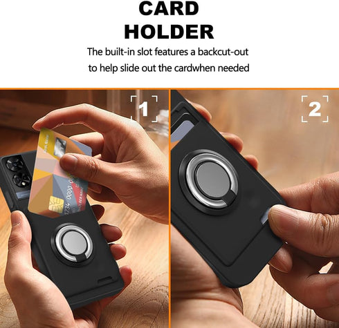 for TCL 50 XE/TCL 50 5G Phone Case with Tempered Glass Screen Protector, Card Holder with Ring Stand Case for TCL 50